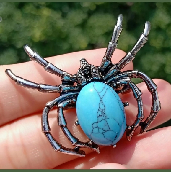 Handmade Jewelry - New Blue Turquoise Lucky Amulet Spider Pin Brooch
